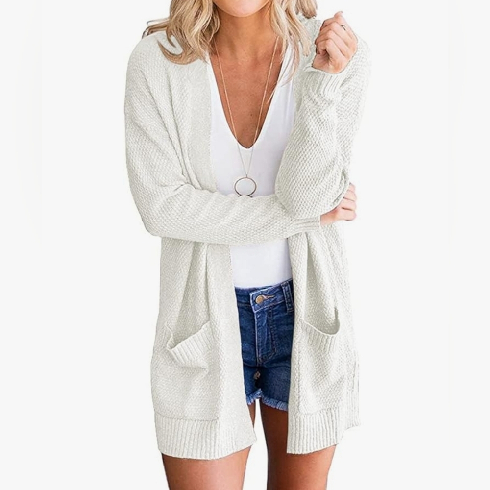 MEROKEETY Women's Long Sleeve Waffle Knit Cardigan Open Front Sweater Size Xl
